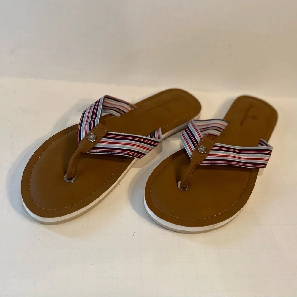 Tommy Bahama~New Canvas Blue/Red Stripe~Thong Flip Flop~Cushioned Footbed~Size 9